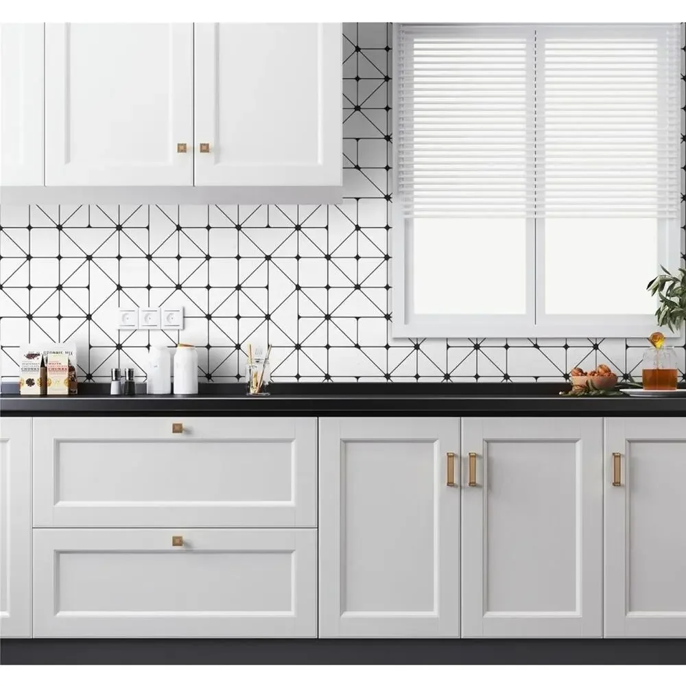 Geometric Peel & Stick Wallpaper Black & White Waterproof Vinyl 17.3”×197” s7